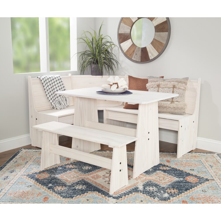 Waldon 5 Person Solid Pine Wood Breakfast Nook Set with Hidden Storage